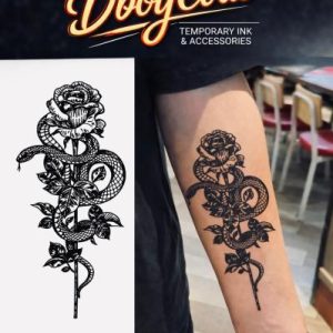 Coiled Snake & Rose Stem Tattoo