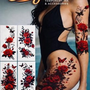 Red Roses and Butterflies Sleeve Tattoo