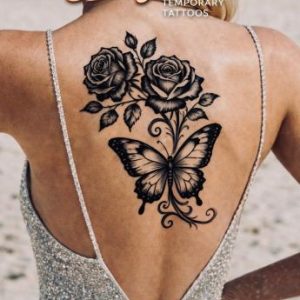 Two Rose and big Butterfly Tattoo